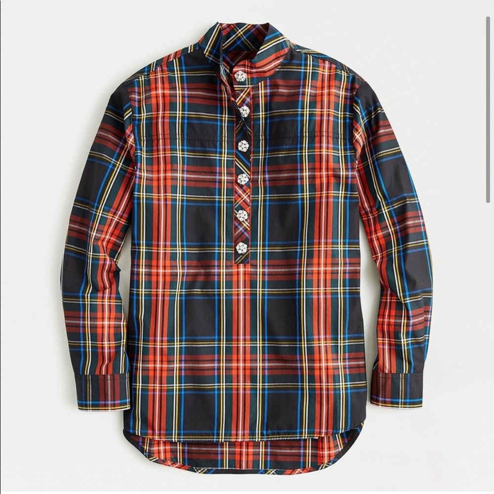 JCREW NWT Jeweled button Tartan popover tunic sz 4